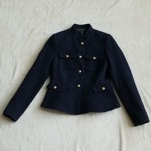 INC Navy Blue Military Style Tweed Jacket
